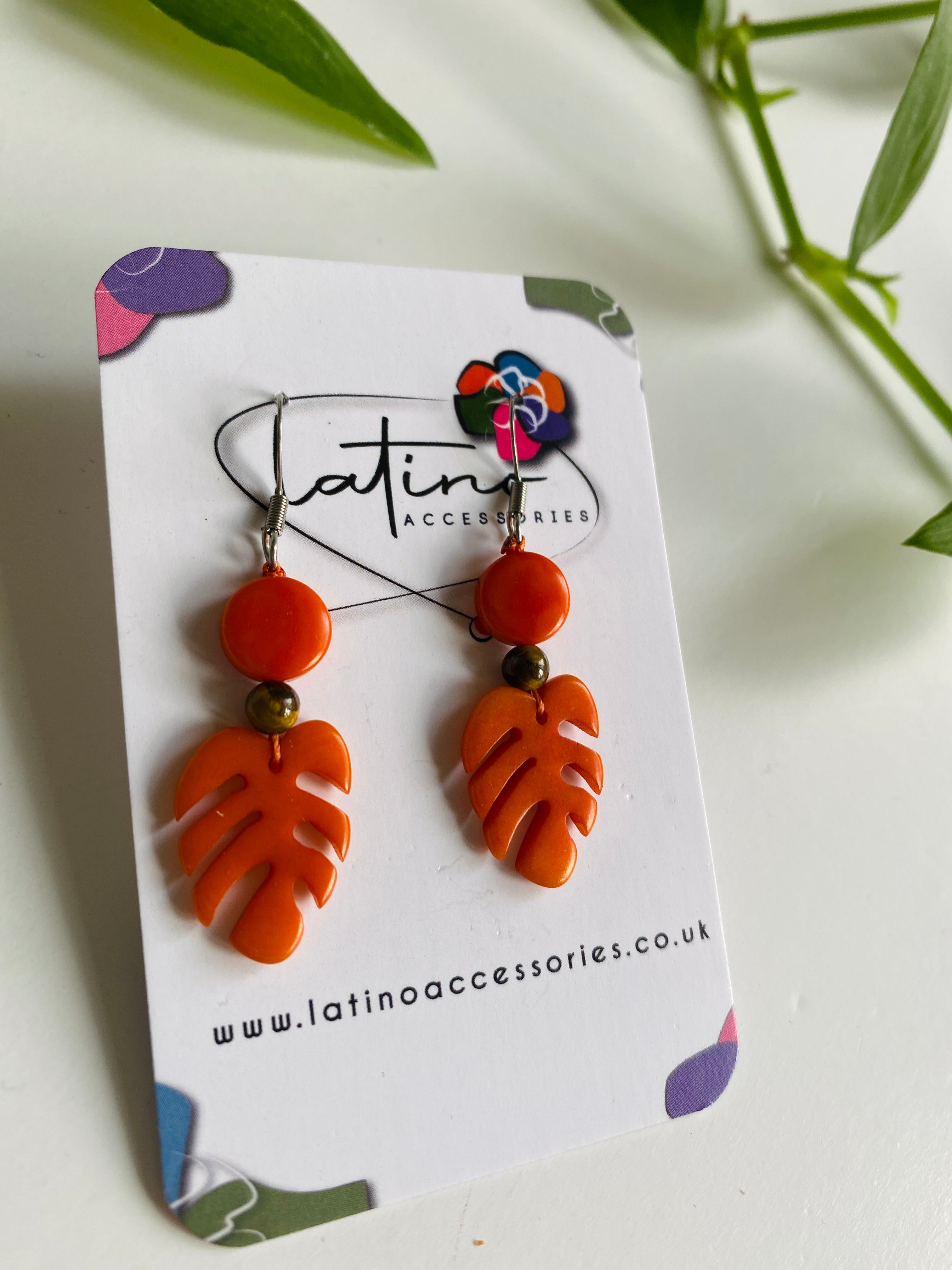 Monstera leaves earrings - orange